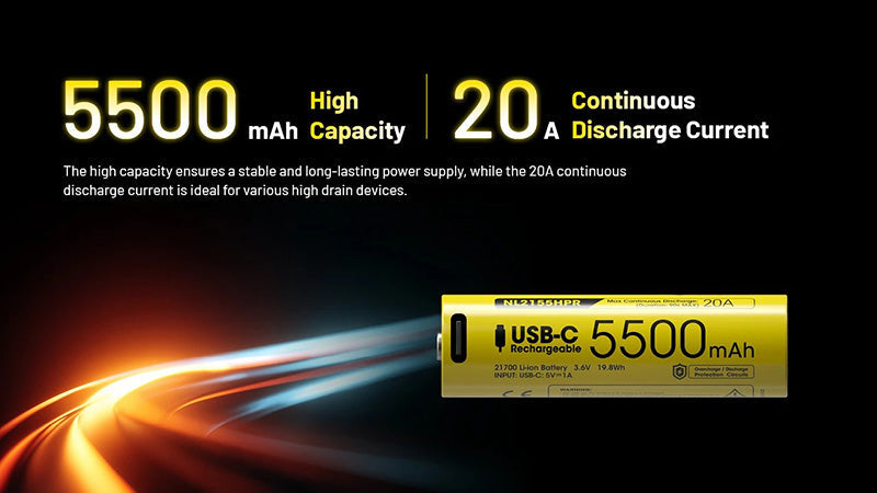 Batterie Nitecore NL2155HPR 5500mAh 3.6V li-ion protégée Haute Performance - port USB-C  NYCTALOPE  