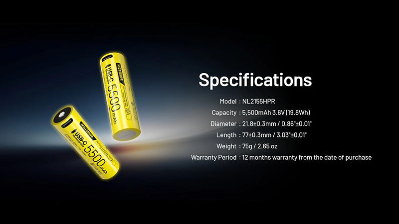 Batterie Nitecore NL2155HPR 5500mAh 3.6V li-ion protégée Haute Performance - port USB-C Nitecore