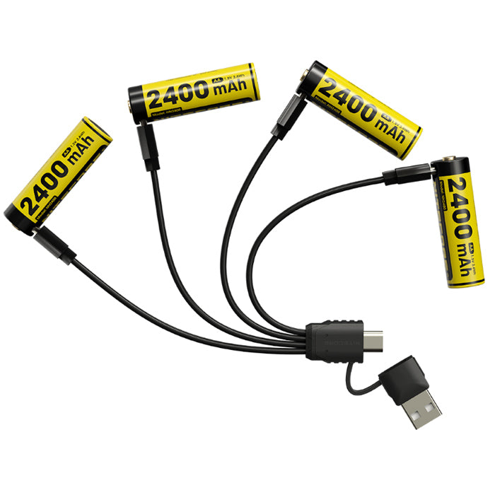 Pack de 4 batteries AA Nitecore NH2400 - 2400mAh 1.5V rechargeable en USB-C - NYCTALOPE
