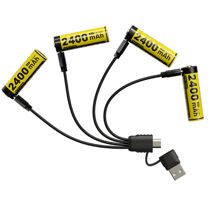 Pack de 4 batteries AA Nitecore NH2400 - 2400mAh 1.5V rechargeable en USB-C - NYCTALOPE