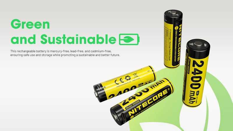 Pack de 4 batteries AA Nitecore NH2400 - 2400mAh 1.5V rechargeable en USB-C - NYCTALOPE