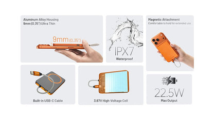 Powerbank Nitecore Pocket 5 5000mAh - 22,5W - Câble USB-C Intégré - Fixation Magnétique - IPX7