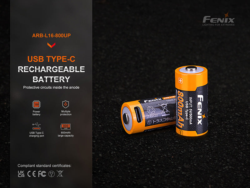 Batterie Fenix 16340 Li-ion 800mAh - ARB-L16-800UP - Micro USB Fenix
