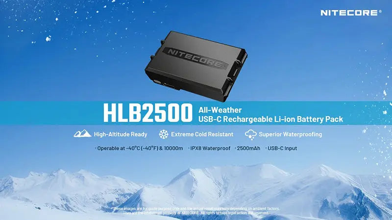 Batterie Li-ion Nitecore HLB2500 2500mAh - Basses Températures -40°C - USB-C - Pour HA27UHE/HA29UHE