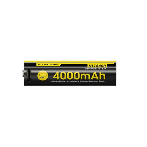 Batterie Li-ion Nitecore NL1840R 4000mAh 18650 Rechargeable - USB-C Intégré - Haute Densité Énergétique