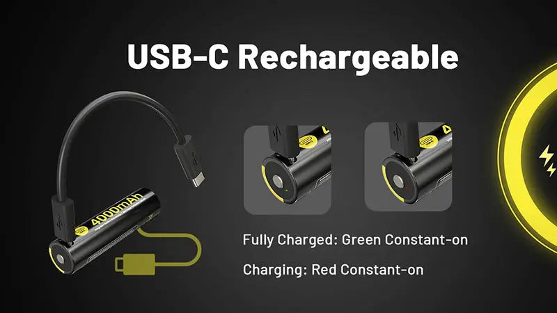 Batterie Li-ion Nitecore NL1840R 4000mAh 18650 Rechargeable - USB-C Intégré - Haute Densité Énergétique