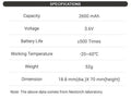 Batterie Nextorch 18650 - 2600mAh 3.6V protégée Li-ion  NYCTALOPE  