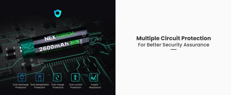 Batterie Nextorch 18650 - 2600mAh 3.6V protégée Li-ion  NYCTALOPE  