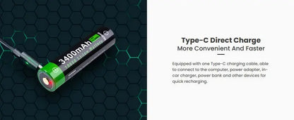 Batterie Nextorch 18650 - 3400mAh 3.6V protégée Li-ion USB-C - NYCTALOPE