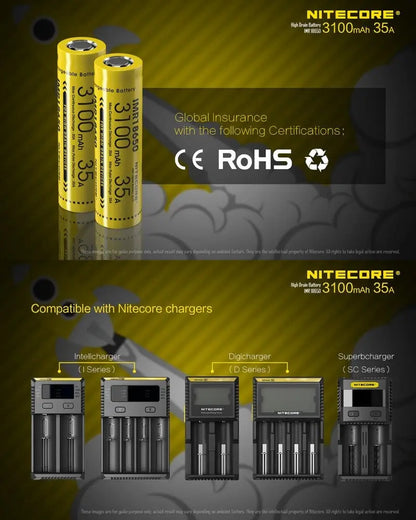 Batterie Nitecore IMR 18650 3100mAh 3.7V 35A  NYCTALOPE  