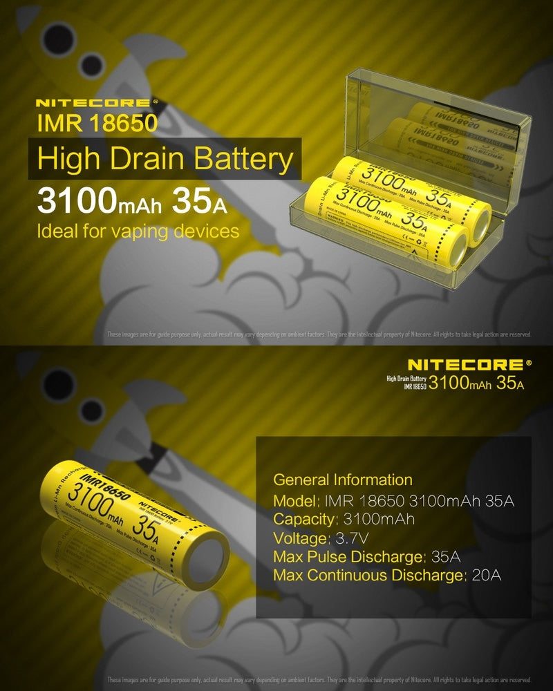 Batterie Nitecore IMR 18650 3100mAh 3.7V 35A  NYCTALOPE  