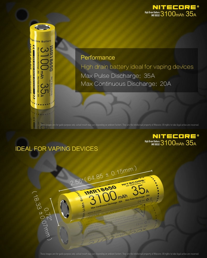 Batterie Nitecore IMR 18650 3100mAh 3.7V 35A  NYCTALOPE  