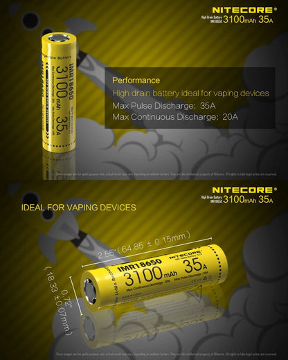Batterie Nitecore IMR 18650 3100mAh 3.7V 35A  NYCTALOPE  