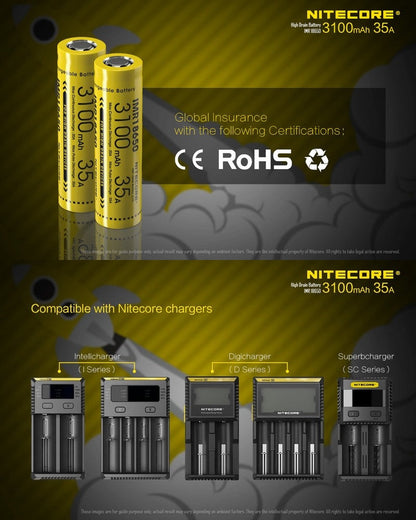 Batterie Nitecore IMR 18650 3100mAh 3.7V 35A  NYCTALOPE  