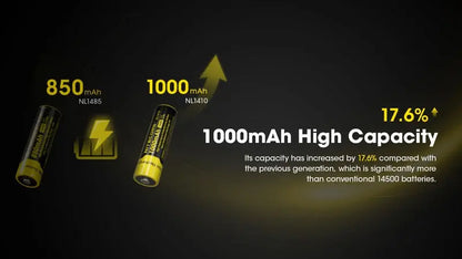 Batterie Nitecore NL1410 14500 - 1000mAh 3.7V protégée Li-ion  NYCTALOPE  