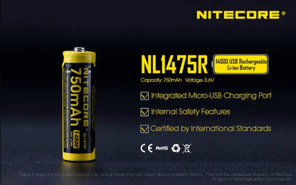 Batterie Nitecore NL1475R rechargeable - 750mAh - 3.6V protégée Li-ion  NYCTALOPE  