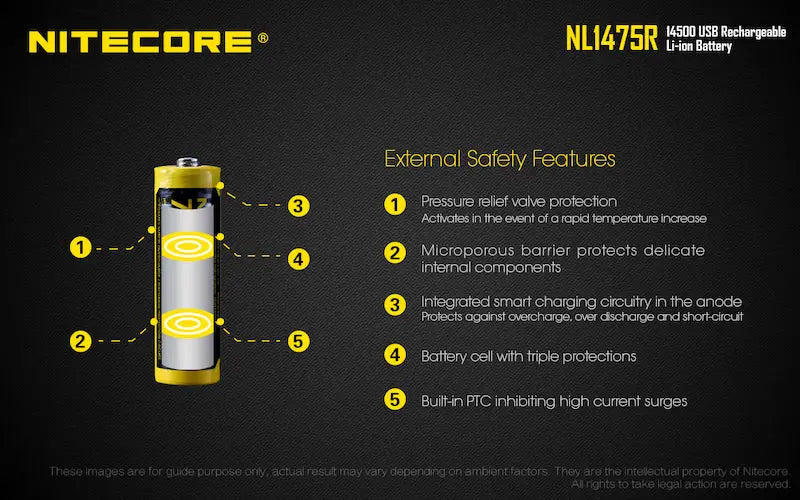 Batterie Nitecore NL1475R rechargeable - 750mAh - 3.6V protégée Li-ion  NYCTALOPE  