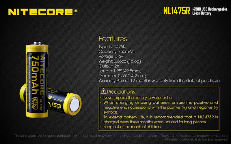 Batterie Nitecore NL1475R rechargeable - 750mAh - 3.6V protégée Li-ion  NYCTALOPE  