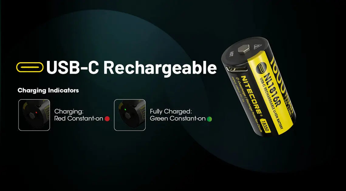 Batterie Nitecore NL1816R 18350 rechargeable USB-C - 1600mAh 3.6V protégée Li-ion  NYCTALOPE  