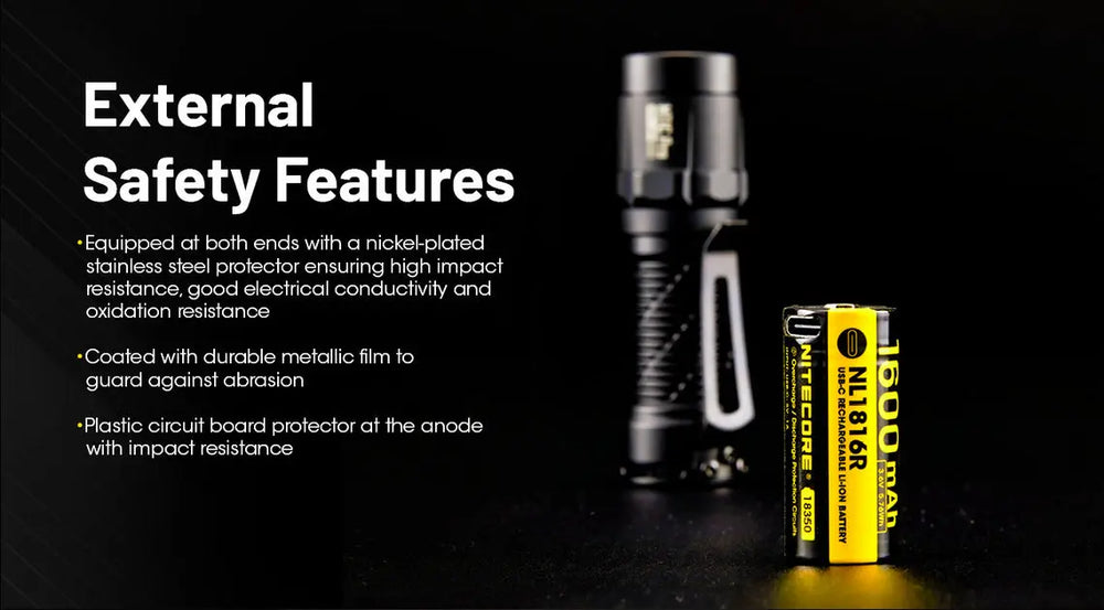 Batterie Nitecore NL1816R 18350 rechargeable USB-C - 1600mAh 3.6V protégée Li-ion  NYCTALOPE  