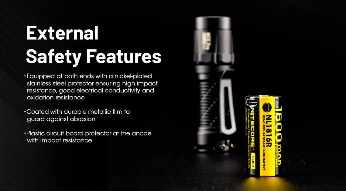 Batterie Nitecore NL1816R 18350 rechargeable USB-C - 1600mAh 3.6V protégée Li-ion  NYCTALOPE  