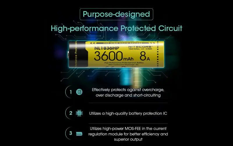 Batterie Nitecore NL1836HP 18650 – 3600mAh 3.6V protégée Li-ion  NYCTALOPE  