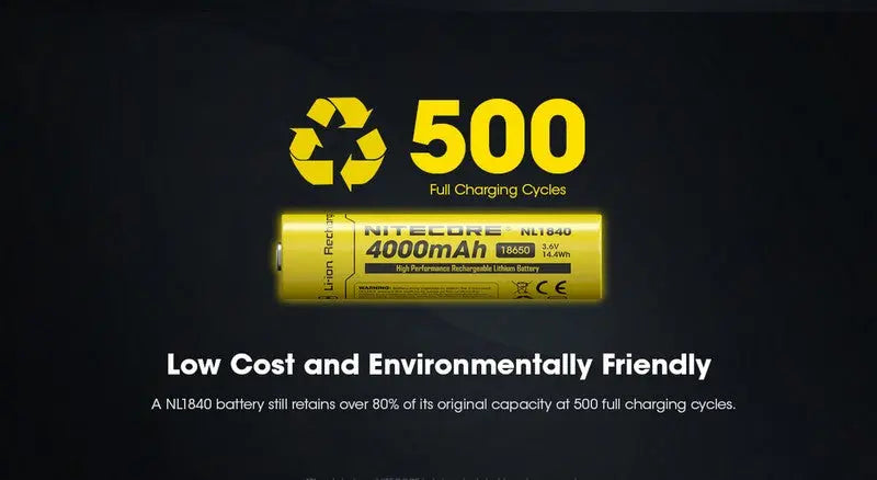 Batterie Nitecore NL1840 18650 - 4000mAh 3.6V protégée Li-ion  NYCTALOPE  
