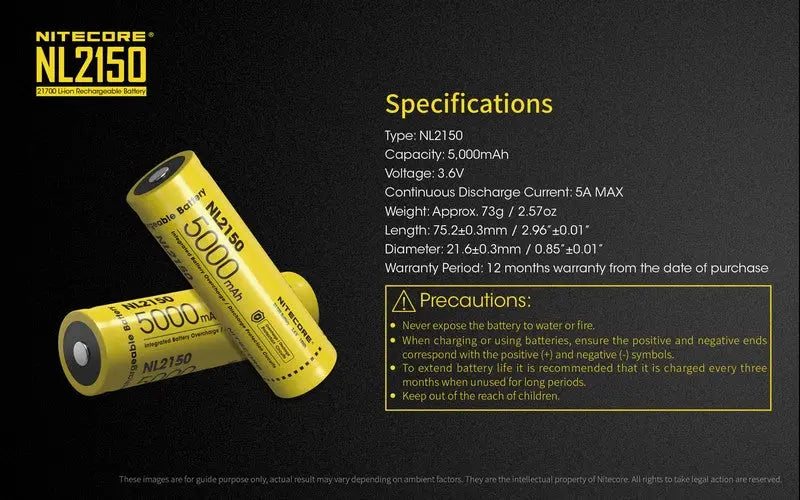 Batterie Nitecore NL2150 21700 – 5000mAh 3.7V protégée Li-ion  NYCTALOPE  
