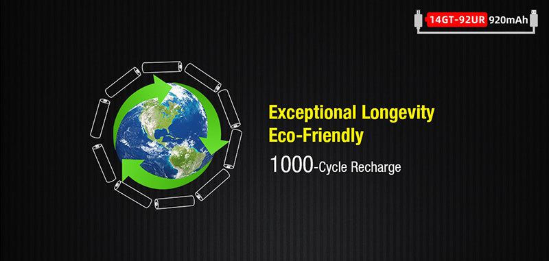 Batterie Klarus 14GT92UR 920mAh protégée rechargeable par Micro USB-C  NYCTALOPE  