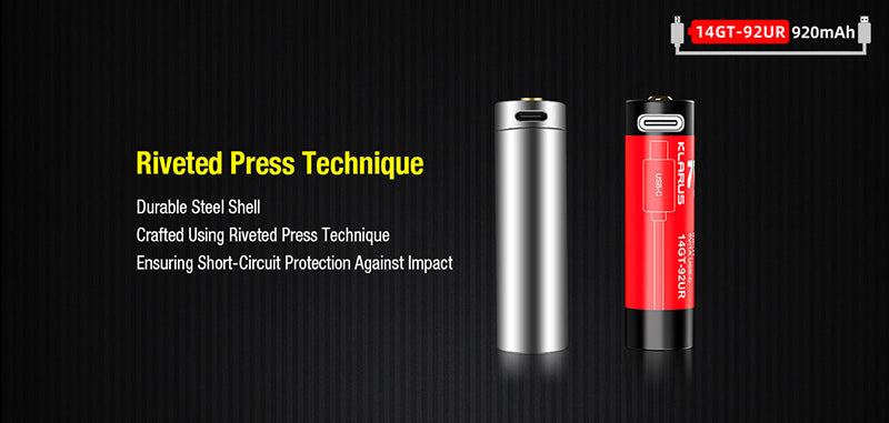 Batterie Klarus 14GT92UR 920mAh protégée rechargeable par Micro USB-C  NYCTALOPE  