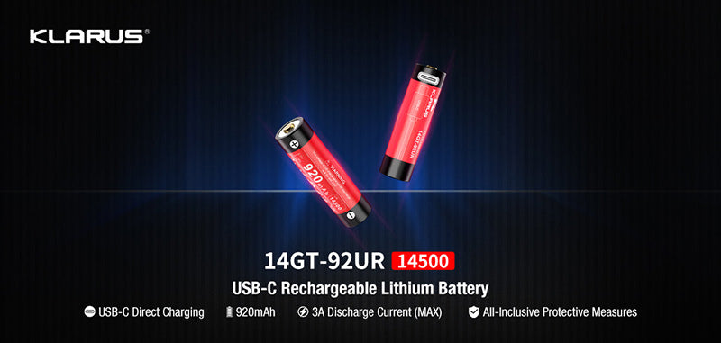 Batterie Klarus 14GT92UR 920mAh protégée rechargeable par Micro USB-C  NYCTALOPE  