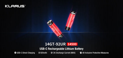 Batterie Klarus 14GT92UR 920mAh protégée rechargeable par Micro USB-C  NYCTALOPE  