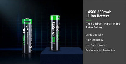 Batterie Nextorch 14500 - 880mAh - 3.7V protégée Li-ion USB-C  NYCTALOPE  