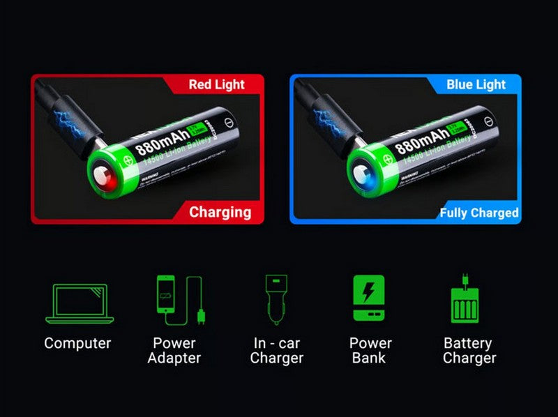 Batterie Nextorch 14500 - 880mAh - 3.7V protégée Li-ion USB-C