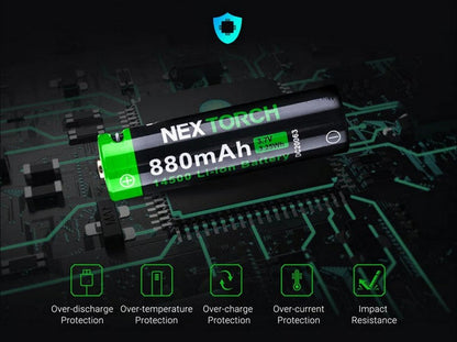 Batterie Nextorch 14500 - 880mAh - 3.7V protégée Li-ion USB-C  NYCTALOPE  