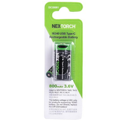 Batterie Nextorch 16340 rechargeable USB-C - 800mAh 3.6V protégée Li-ion  NYCTALOPE  