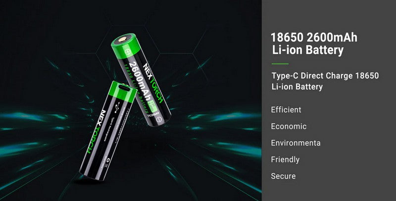Batterie Nextorch 18650 - 2600mAh 3.6V protégée Li-ion USB-C  NYCTALOPE  
