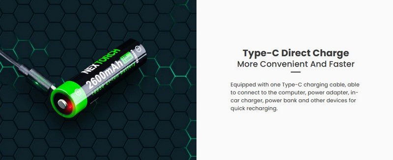 Batterie Nextorch 18650 - 2600mAh 3.6V protégée Li-ion USB-C  NYCTALOPE  