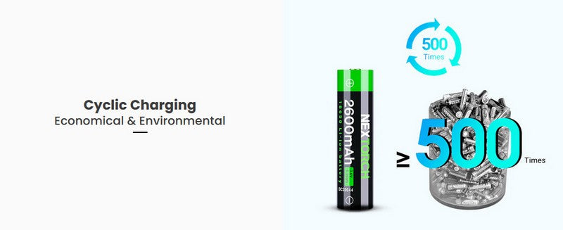 Batterie Nextorch 18650 - 2600mAh 3.6V protégée Li-ion USB-C  NYCTALOPE  