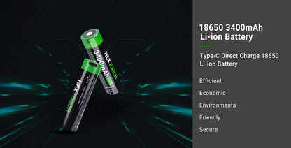Batterie Nextorch 18650 - 3400mAh 3.6V protégée Li-ion USB-C - NYCTALOPE