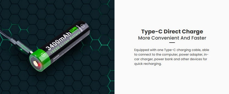 Batterie Nextorch 18650 - 3400mAh 3.6V protégée Li-ion USB-C - NYCTALOPE