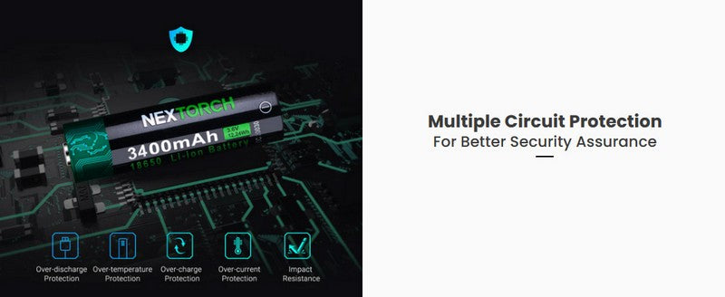 Batterie Nextorch 18650 - 3400mAh 3.6V protégée Li-ion USB-C - NYCTALOPE