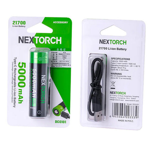 Batterie Nextorch 21700 - 5000mAh 3.6V protégée Li-ion USB-C  NYCTALOPE  