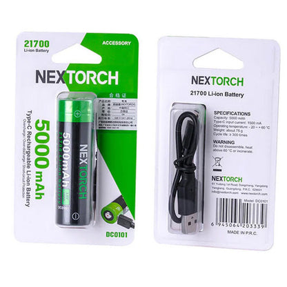 Batterie Nextorch 21700 - 5000mAh 3.6V protégée Li-ion USB-C  NYCTALOPE  