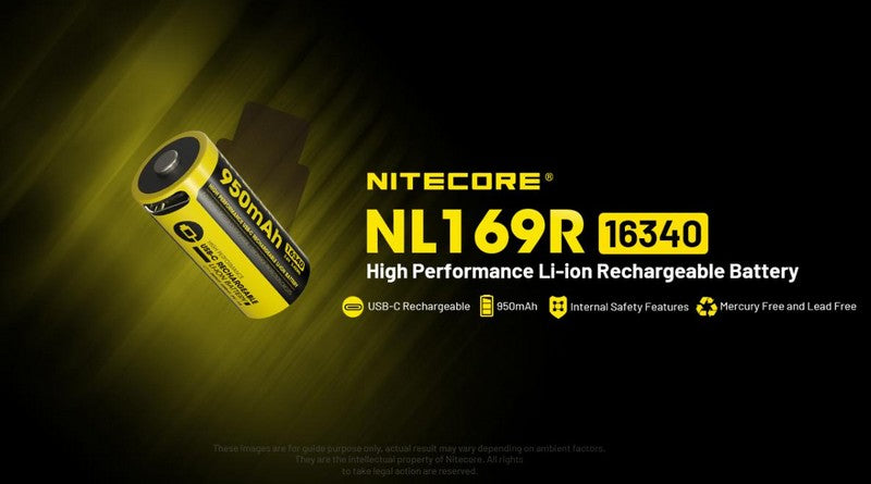 Batterie Nitecore NL169R 16340 rechargeable USB-C - 950mAh 3.6V protégée Li-ion - RCR123