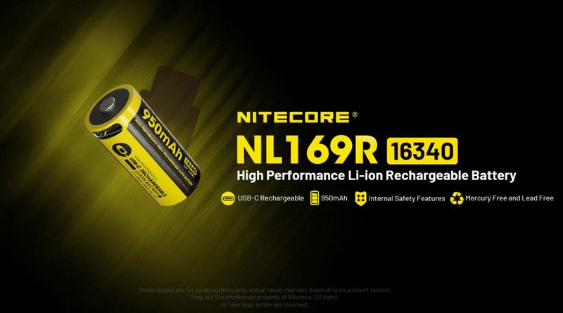 Batterie Nitecore NL169R 16340 rechargeable USB-C - 950mAh 3.6V protégée Li-ion - RCR123  NYCTALOPE  