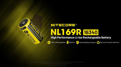 Batterie Nitecore NL169R 16340 rechargeable USB-C - 950mAh 3.6V protégée Li-ion - RCR123  NYCTALOPE  