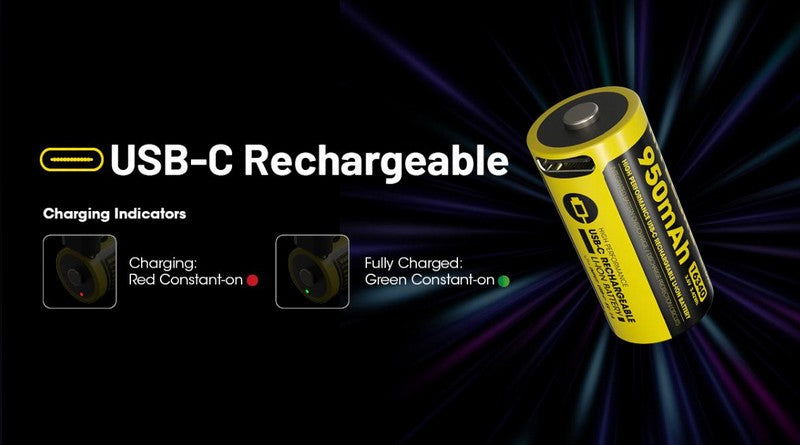 Batterie Nitecore NL169R 16340 rechargeable USB-C - 950mAh 3.6V protégée Li-ion - RCR123  NYCTALOPE  