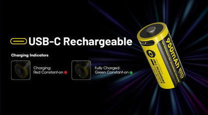 Batterie Nitecore NL169R 16340 rechargeable USB-C - 950mAh 3.6V protégée Li-ion - RCR123  NYCTALOPE  