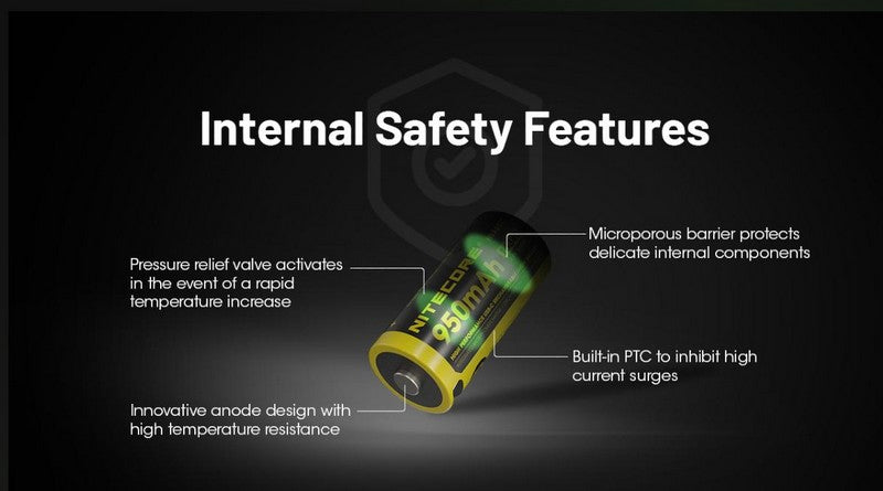 Batterie Nitecore NL169R 16340 rechargeable USB-C - 950mAh 3.6V protégée Li-ion - RCR123  NYCTALOPE  